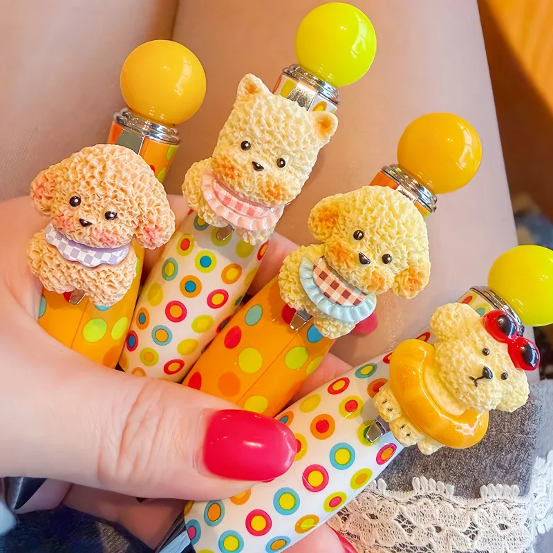 Cute Dog Retractable Gel Pens – Kawaii Cartoon Animal 0.5mm Black Ink Pens, Aesthetic School Supplies for Girls, Students & Dog Lovers, Fun Stationery Gift